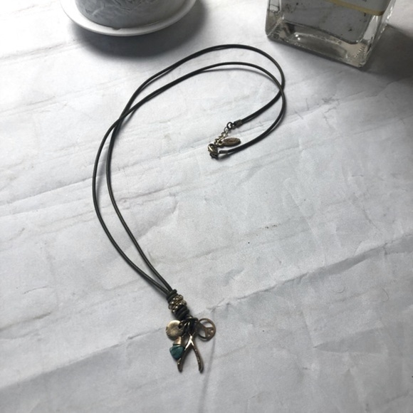Ettika Good luck‎ charm wishbone necklace on green cord - Picture 1 of 6